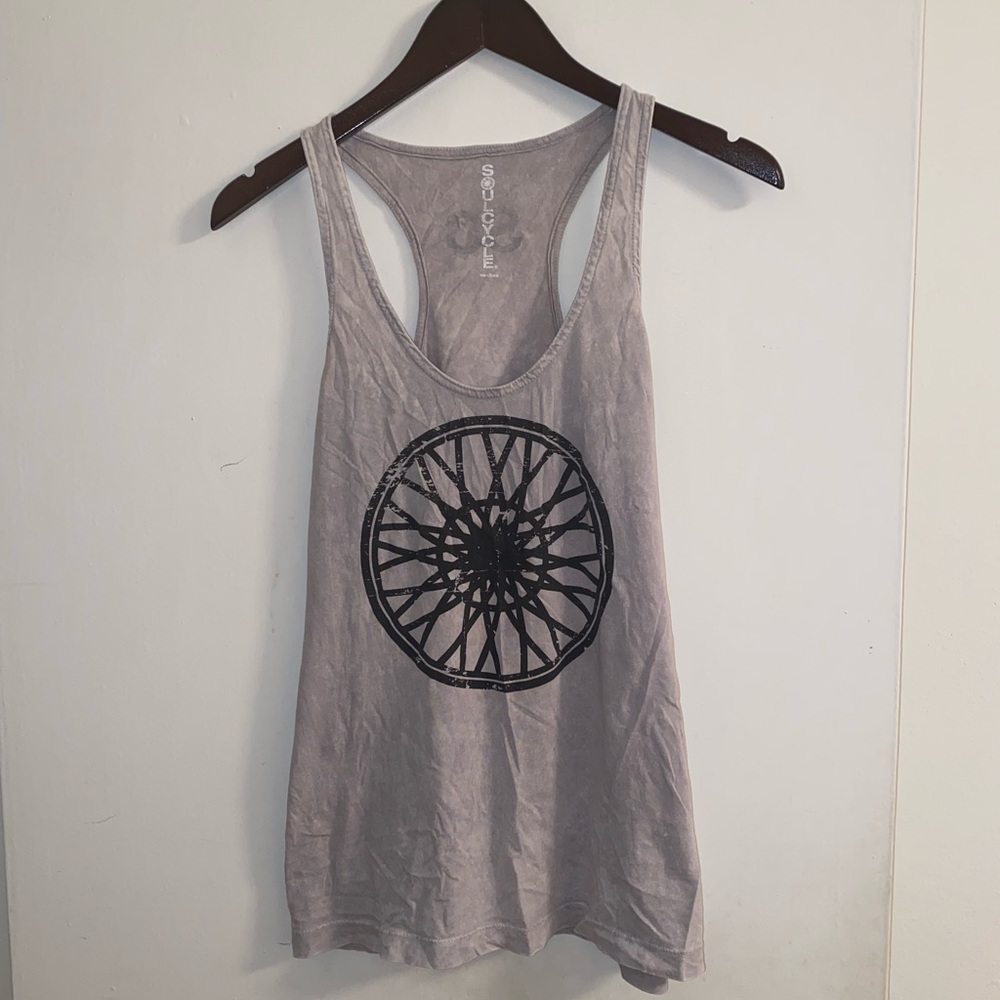 SoulCycle Gray Wheel Print Racerback Tank Size M